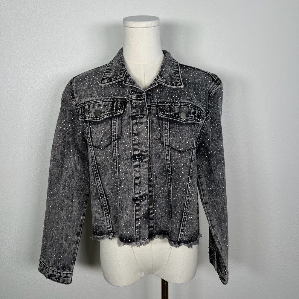 Veveret Gray Bedazzled Jean Jacket - Size M